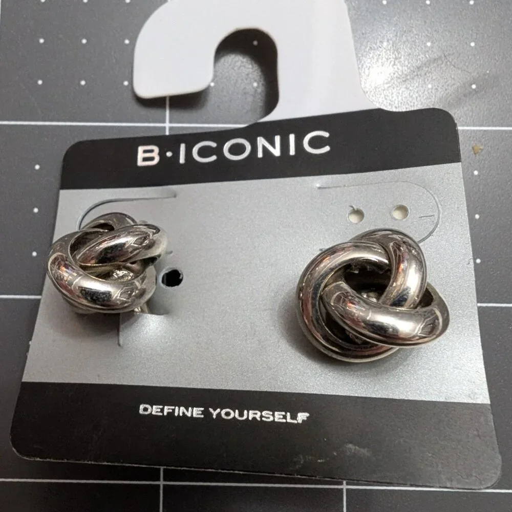 B Iconic cuff links silver tone metal cluster‎ geometric vtg / org backing